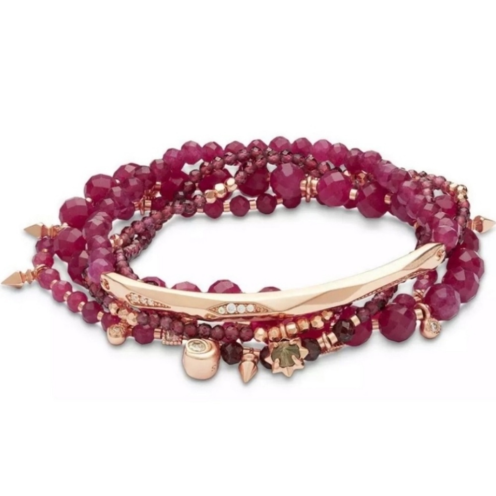 Supak Rose Gold Beaded Bracelet In Maroon Jade